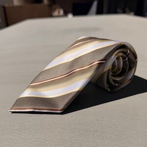 David Taylor Brown White Gold Striped Tie